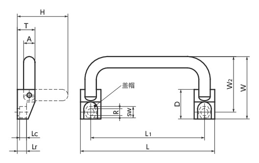 URPH-CR钢折叠式拉手寸法図