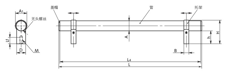 UXAF铝合金管式拉手寸法図