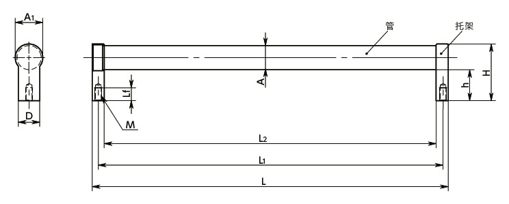 UZAFS-NI不锈钢管式拉手寸法図