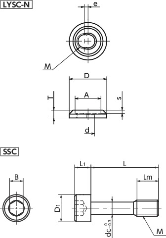 LYSC-N-SSC拉手用防脱落垫圈（带防脱落螺丝）寸法図