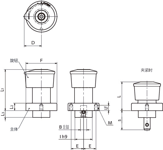 NQTS-F-NI-GF快速夹紧紧固件 - 旋钮操作 - 自由滑动寸法図
