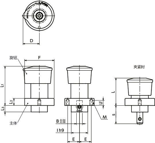 NQTS-F-NI快速夹紧紧固件 - 旋钮操作 - 自由滑动寸法図
