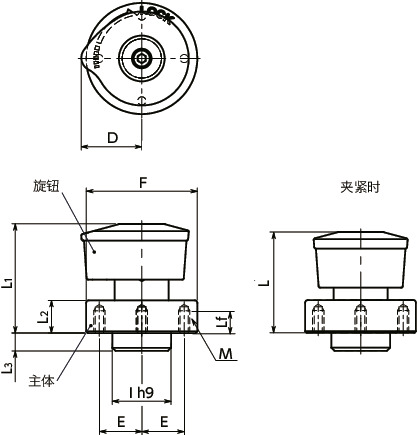 NQTS-PH-NI快速夹紧紧固件 - 旋钮操作 - 销固定寸法図