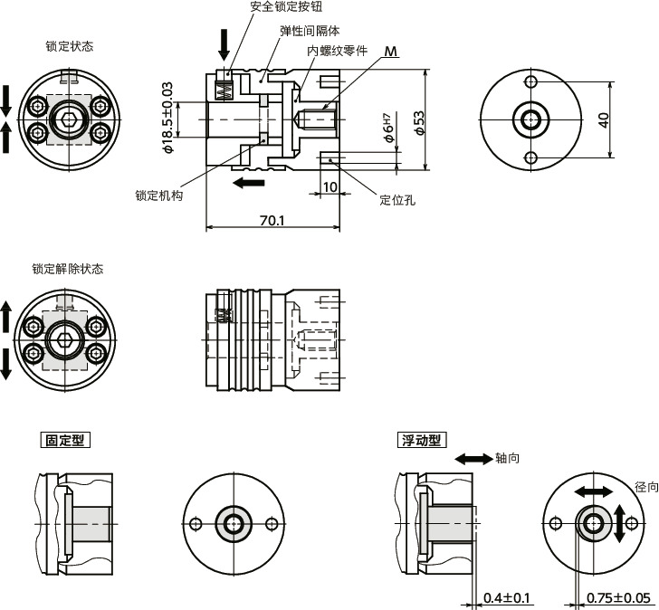 FQRF快速释放接头 - 内螺纹型寸法図