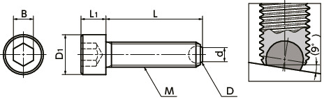 SCB-F夹紧螺栓 - 平面头钢球型寸法図