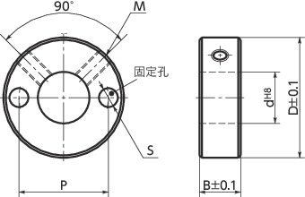 NSC-SP2固定轴环 - 带固定孔 - 定位螺丝固定型寸法図