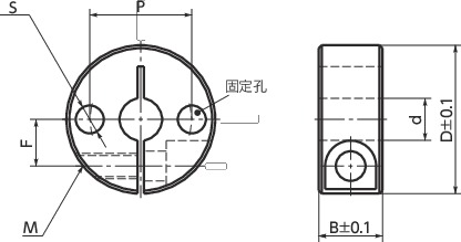 NSCS-MP2固定轴环 - 带固定孔 - 夹紧型寸法図