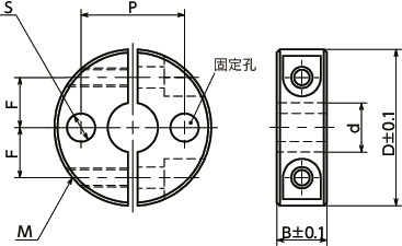 NSCSS-MP2固定轴环 - 带固定孔 - 钢（无电解镀镍）制 - 分离型寸法図