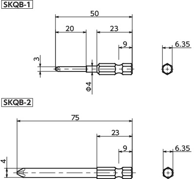 SKQB十字槽超极短头螺栓用螺丝批头寸法図