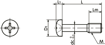SSCPB十字槽防脱落盘头小螺钉（黄铜）寸法図