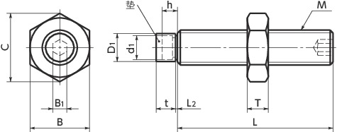 SUS带聚氨酯垫止动螺丝寸法図