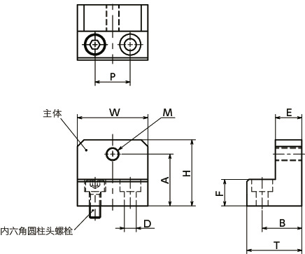 NLSDN直线导轨用止动块 - 底座固定 - 定位用（带细牙螺纹孔） - 钢制寸法図