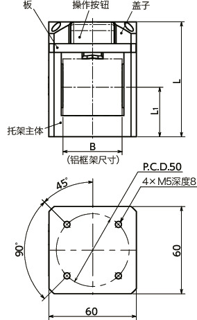 CUAB快速定位托架 - 铝框架用寸法図