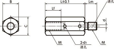 SHVAS六角支柱（通孔型）寸法図