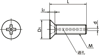 SVFT钛合金十字槽埋头小螺丝（通孔型）寸法図