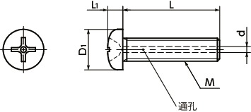 SVPT钛合金十字槽盘头小螺丝（通孔型）寸法図