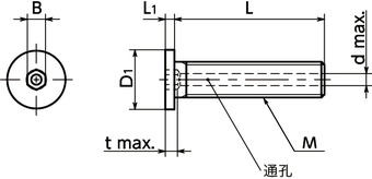 SVSHL内六角极短头螺栓（SUS316L / 通孔型）寸法図