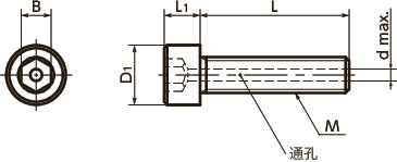 SVSL内六角圆柱头螺栓（SUS316L/通孔型）寸法図