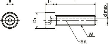 SVST纯钛内六角圆柱头螺栓（通孔型）寸法図